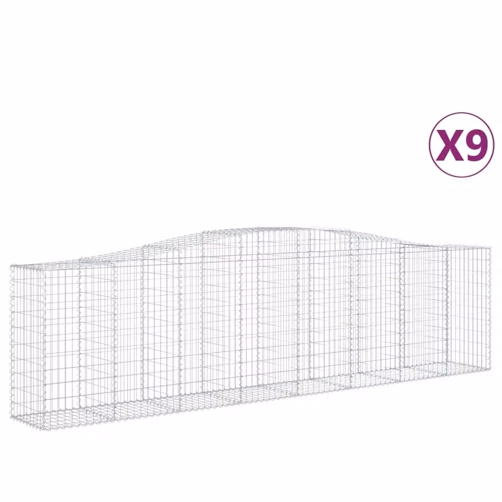 Berkfield Home Arched Gabion Baskets, 9 Piece Set, Silver Galvanised Steel, W/D/H: 400 x 50 x 100/120 cm – 2