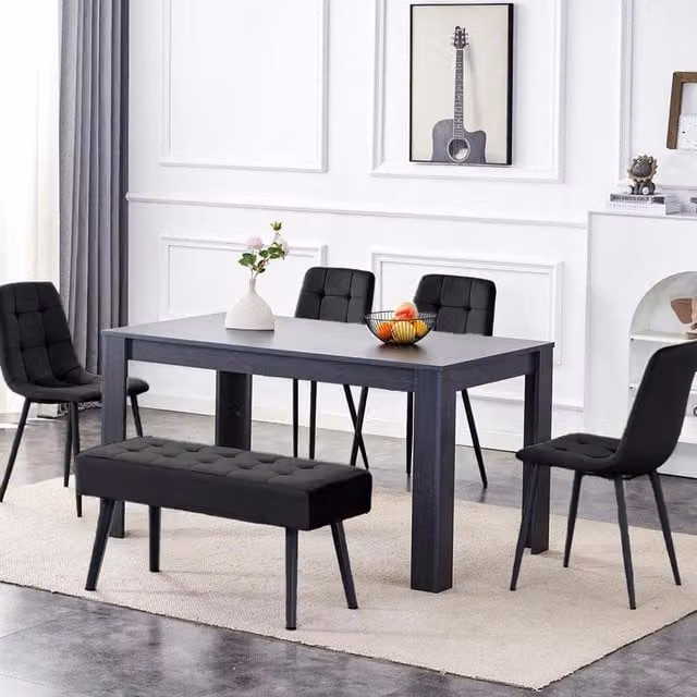 Kosy Koala Modern Black and Grey Rectangular Wooden Dining Table Set with 4 Chairs and Bench