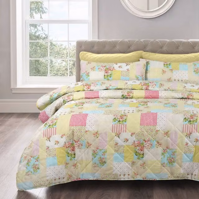 Velosso Multicolour and Yellow Patchwork Bedspread Set