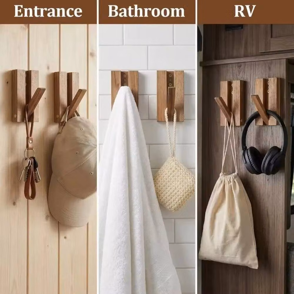 KORVIXA Piano Key Shaped Wooden Wall Hooks in Brown, Width: 50 cm – 4