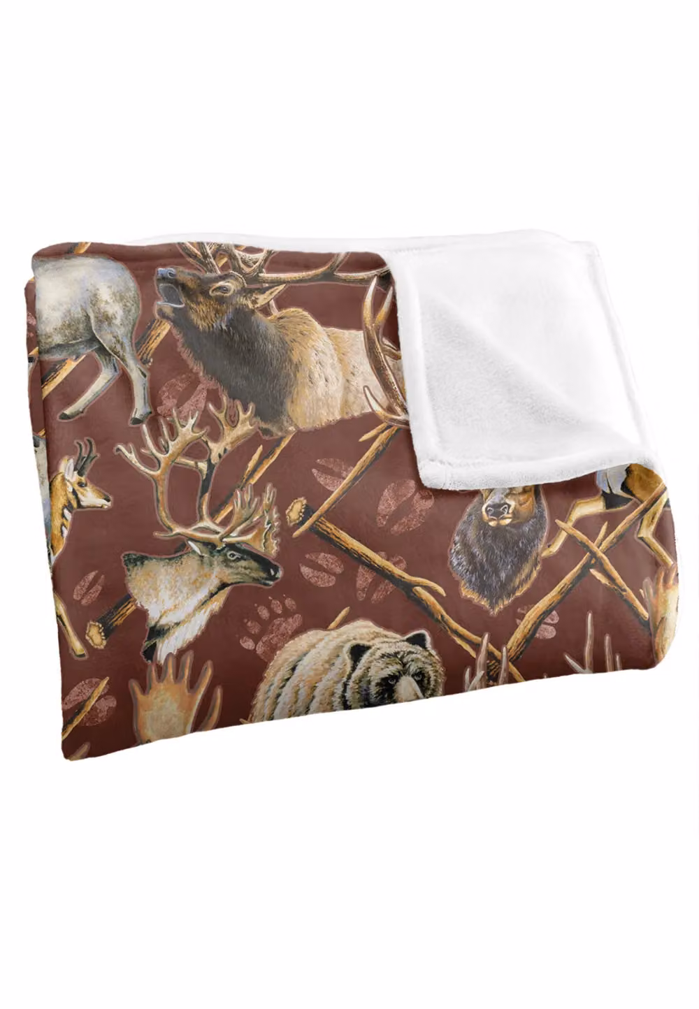 JQ Licensing Big Game Elk, Deer and Bear Hunting Pattern Super Soft Fleece Throw Blanket, White, W/D/H: 152 x 127 cm – 3