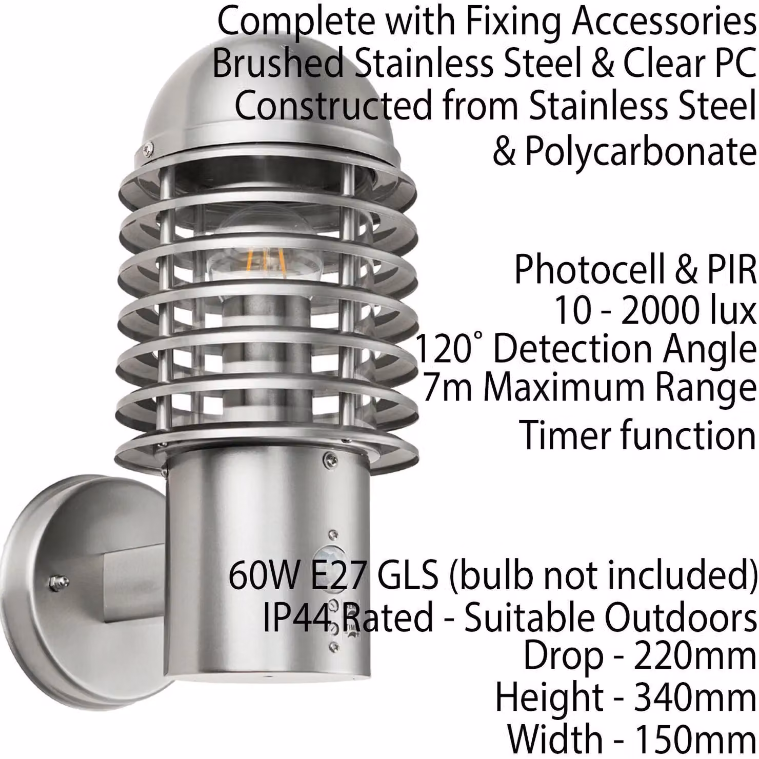 Loops IP44 Outdoor Wall Lantern in Brushed Silver with Motion and Dusk Sensors – 2