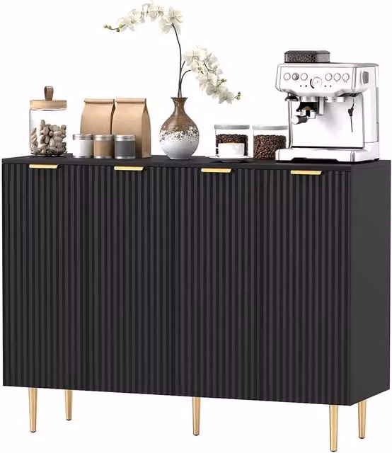 NESTLUNE Sideboard Buffet Cabinet with Adjustable Shelves in Black, W/D/H: 100 x 100 x 100 cm