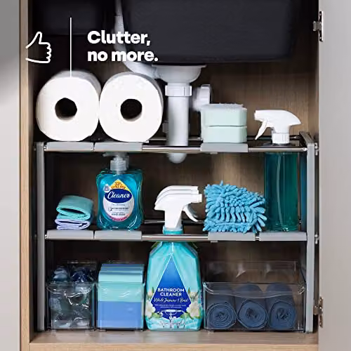 LIVIVO Adjustable Under Sink Storage Shelf Organiser for Kitchen and Bathroom, Grey – 4