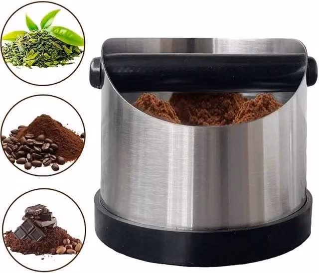 EONLION Stainless Steel Coffee Knock Out Box Espresso Residue Container in Silver