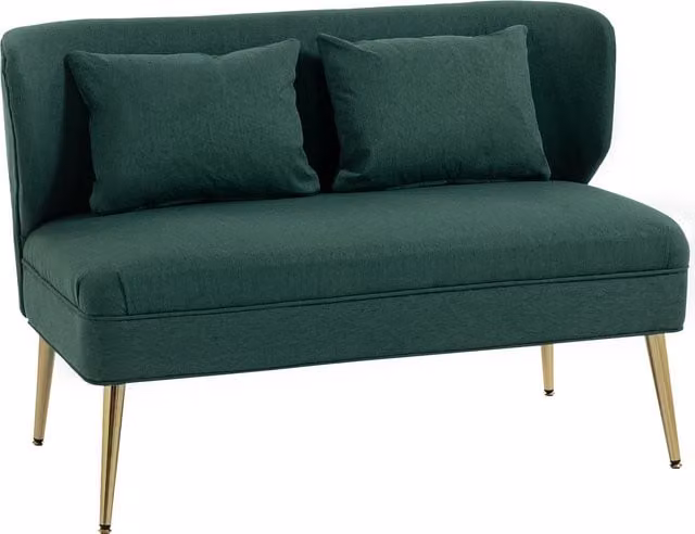 HOMCOM 2 Seater Upholstered Sofa in Green Fabric with Metal Legs – 1