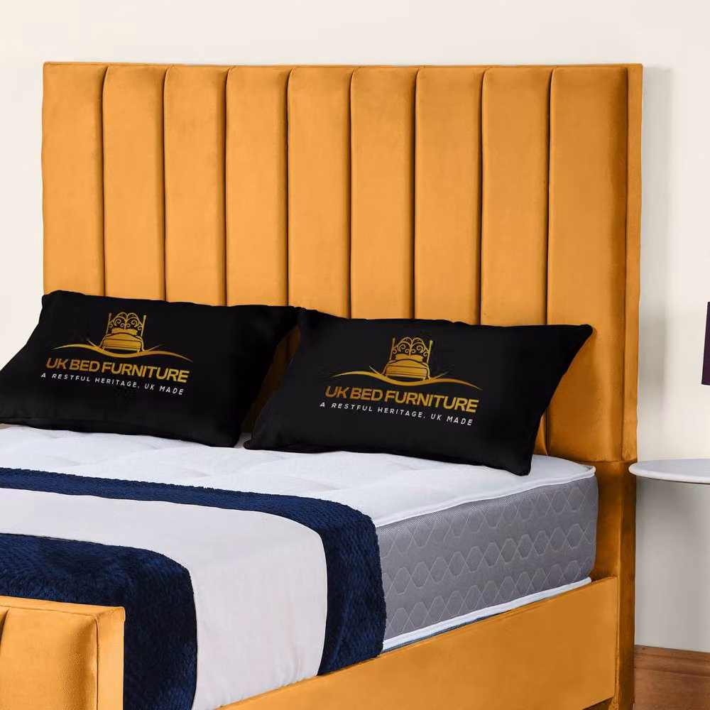 UK Bed Furniture Lisburn Gas Lift Ottoman Storage Upholstered Bed in Yellow Velvet, Super King, 200 x 200 cm – 2