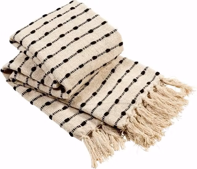NewEdgeBlinds Boho Cotton Throw in Beige and Yellow, W: 254 cm