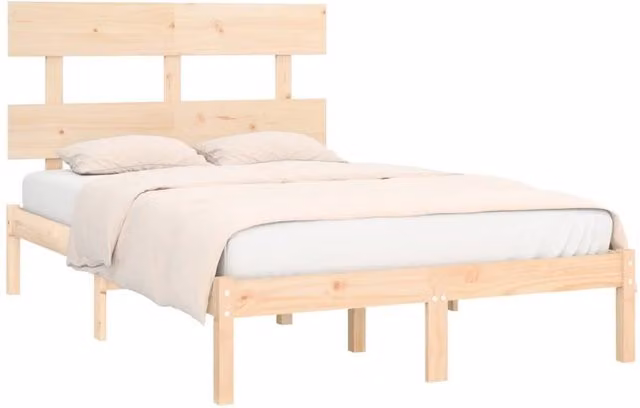 Berkfield Home Beautiful King Size Bed Frame in Natural Solid Pine, W/D/H: 150 x 200 cm