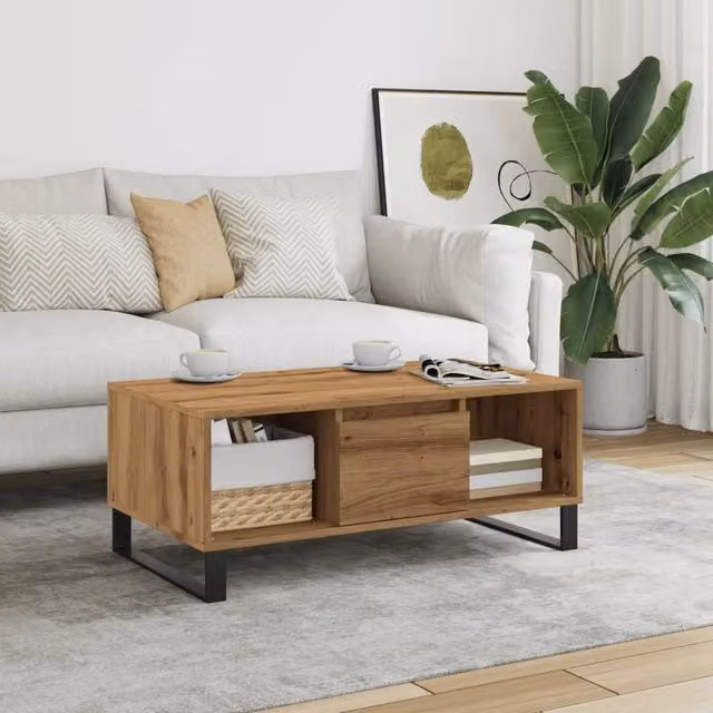 Berkfield Home Artisan Oak Coffee Table in Brown, W/D/H: 90 x 50 x 36.5 cm