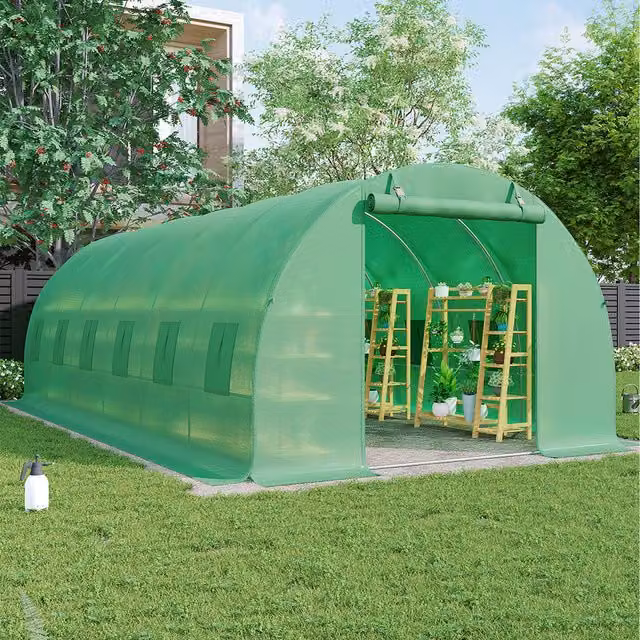 Breeins Large Walk-in Metal Frame Greenhouse with Window in Green