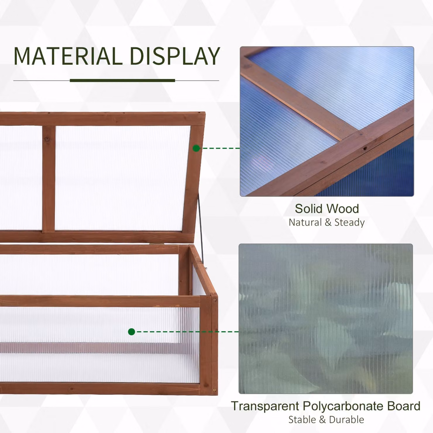 Outsunny Wooden Framed Polycarbonate Cold Frame Greenhouse with Hinged Tilted Top Cover, Brown, W: 100 cm, D: 65 cm, H: 40 cm – 5