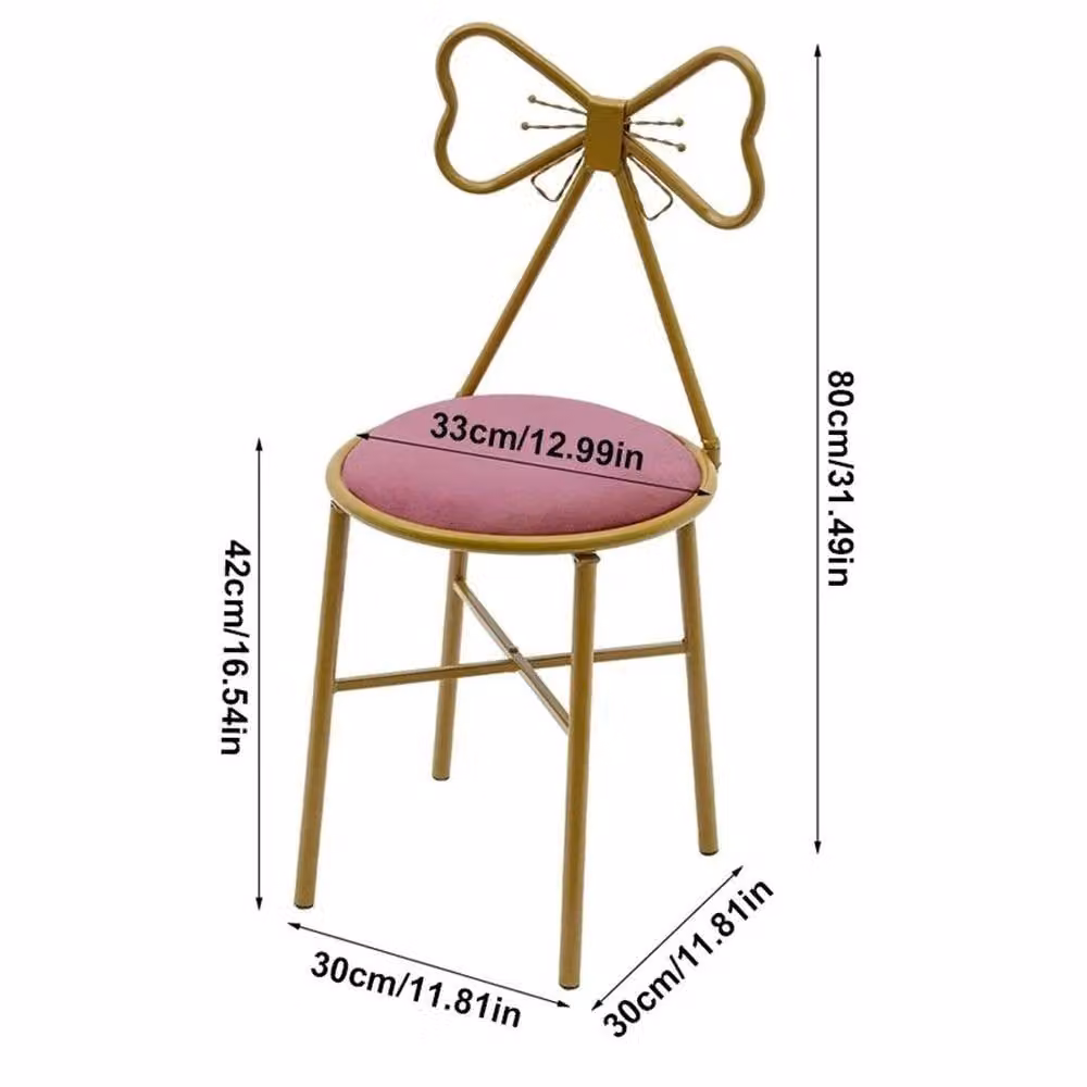 FORGEVIO Stylish Pink Upholstered Makeup Dressing Chair with Lacquered Metal Frame – 2