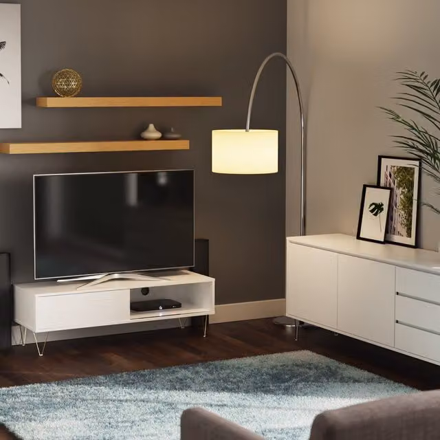 Timber Art Design Modern White and Gold TV Cabinet with Sliding Doors, W/D/H: 120 x 40 x 38.5 cm – 1