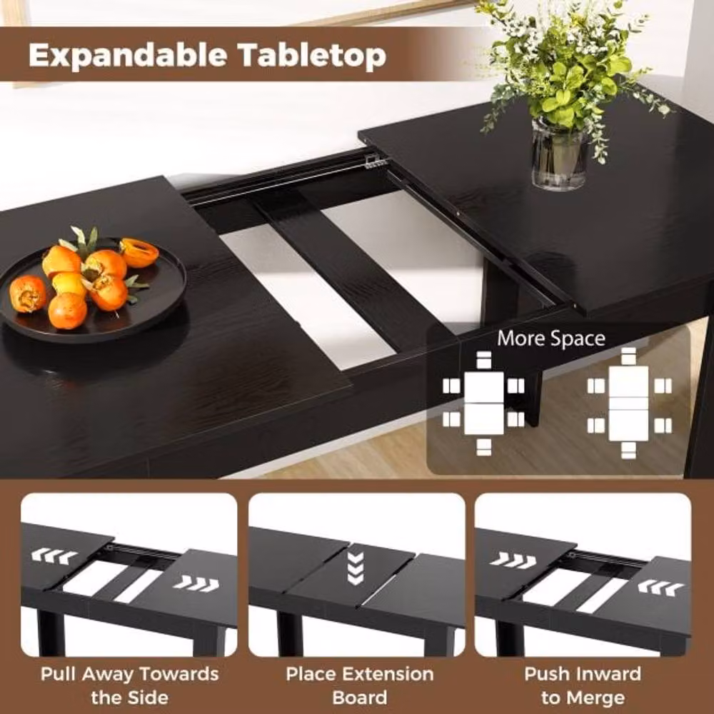 Costway Extendable Modern Rectangular Dining Table with L-shaped Legs, Black – 5