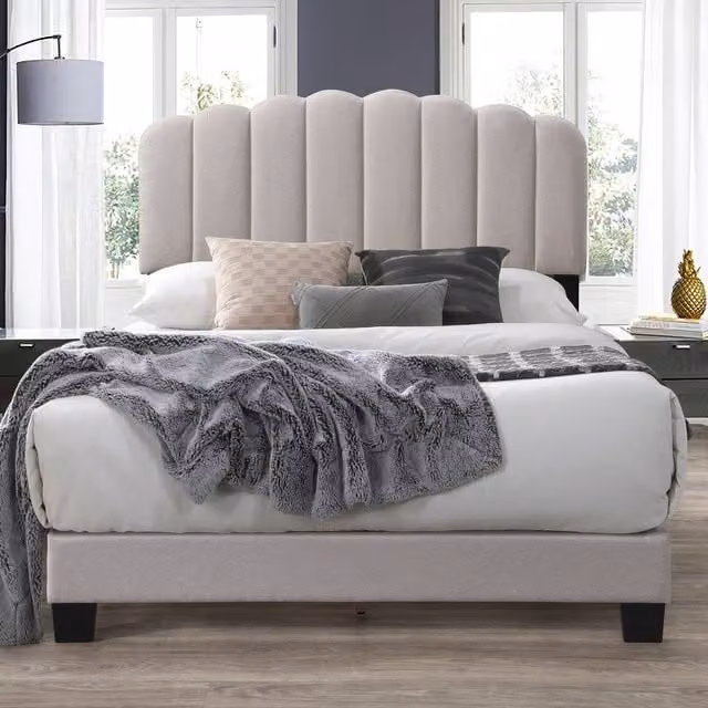 Flintshire Furniture Hope Pebble King Upholstered Bed in Grey and Beige, W/D/H: 180 x 200 cm