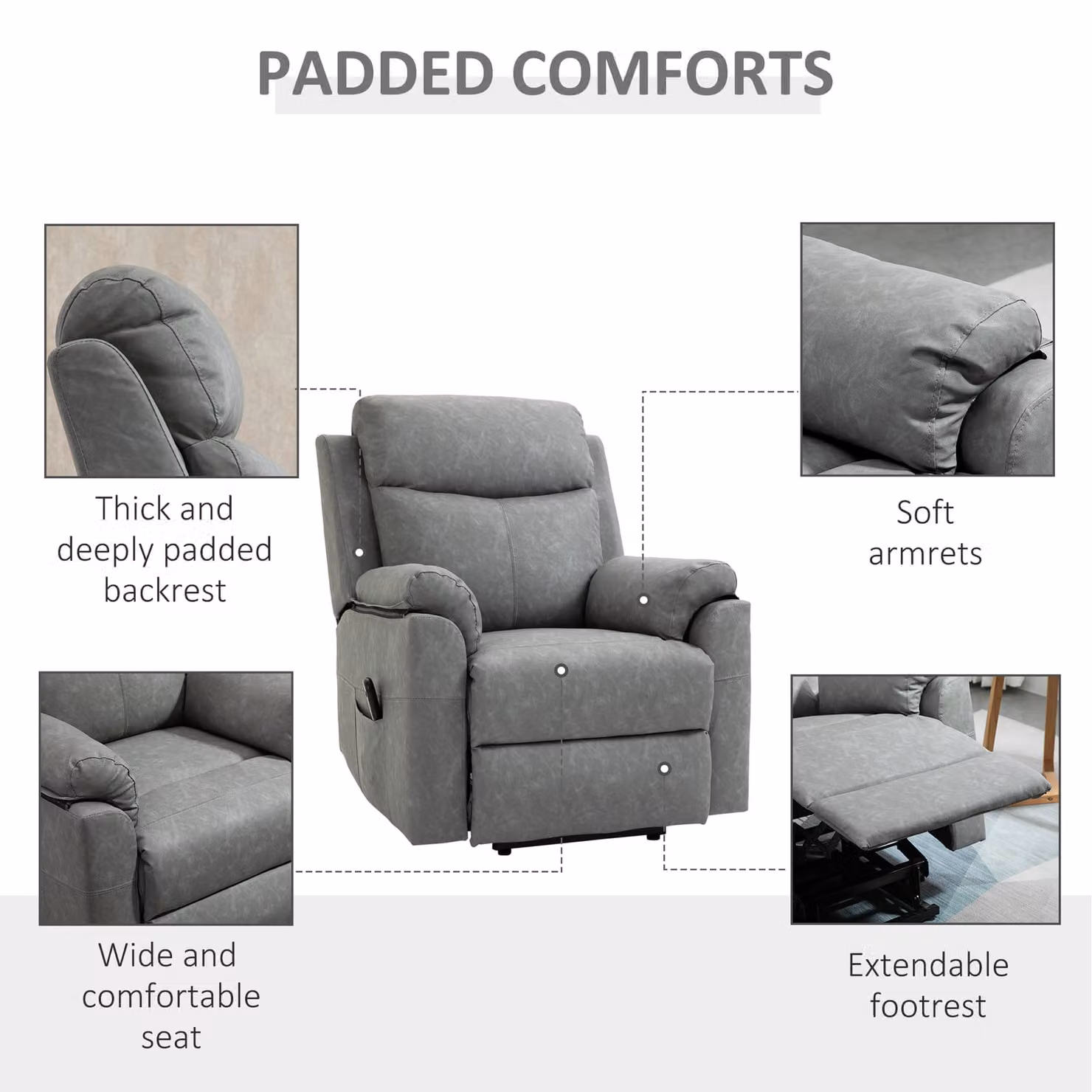 HOMCOM Grey Faux Leather Electric Power Lift Recliner Armchair with Remote Control and Side Pocket – 5