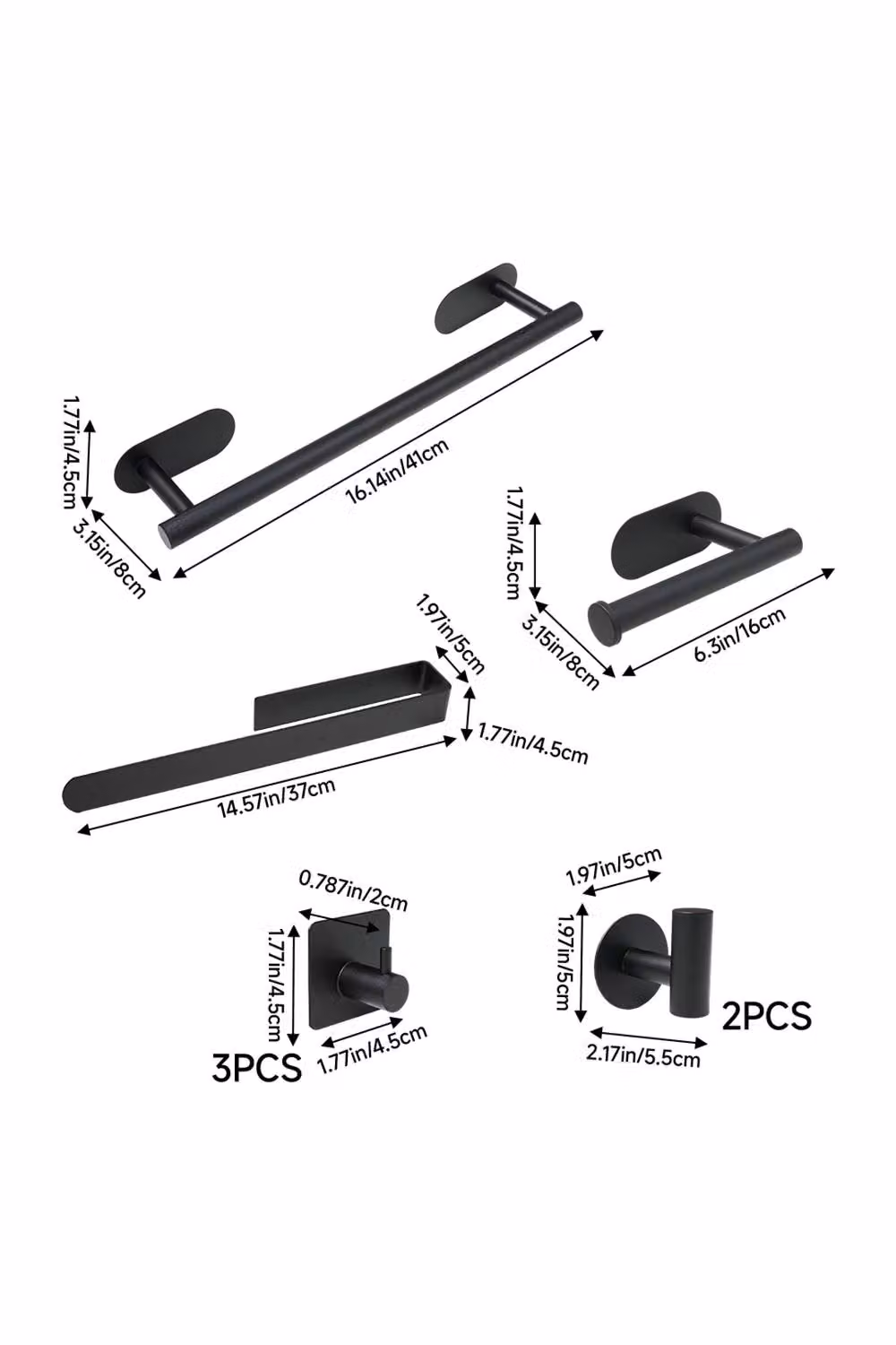 Living and Home 8-Piece 304 Stainless Steel Wall Mounted Bathroom Hardware Set in Black – 2