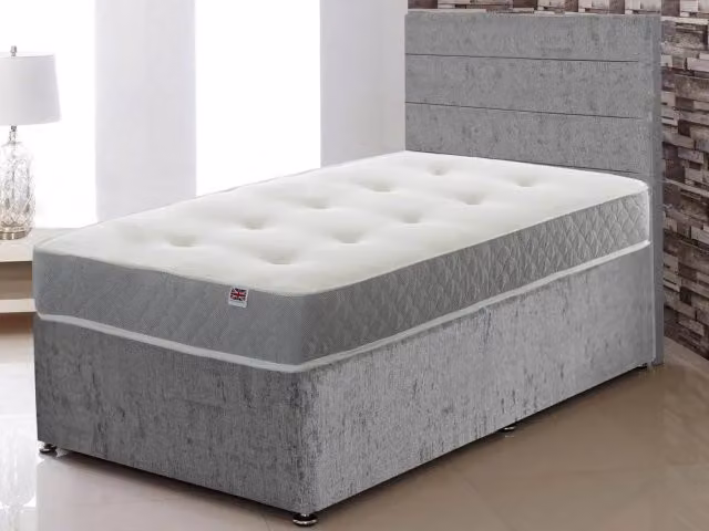 Shire Manhattan Grey Upholstered Hybrid Divan Bed, W/D/H: 120 x 200 cm