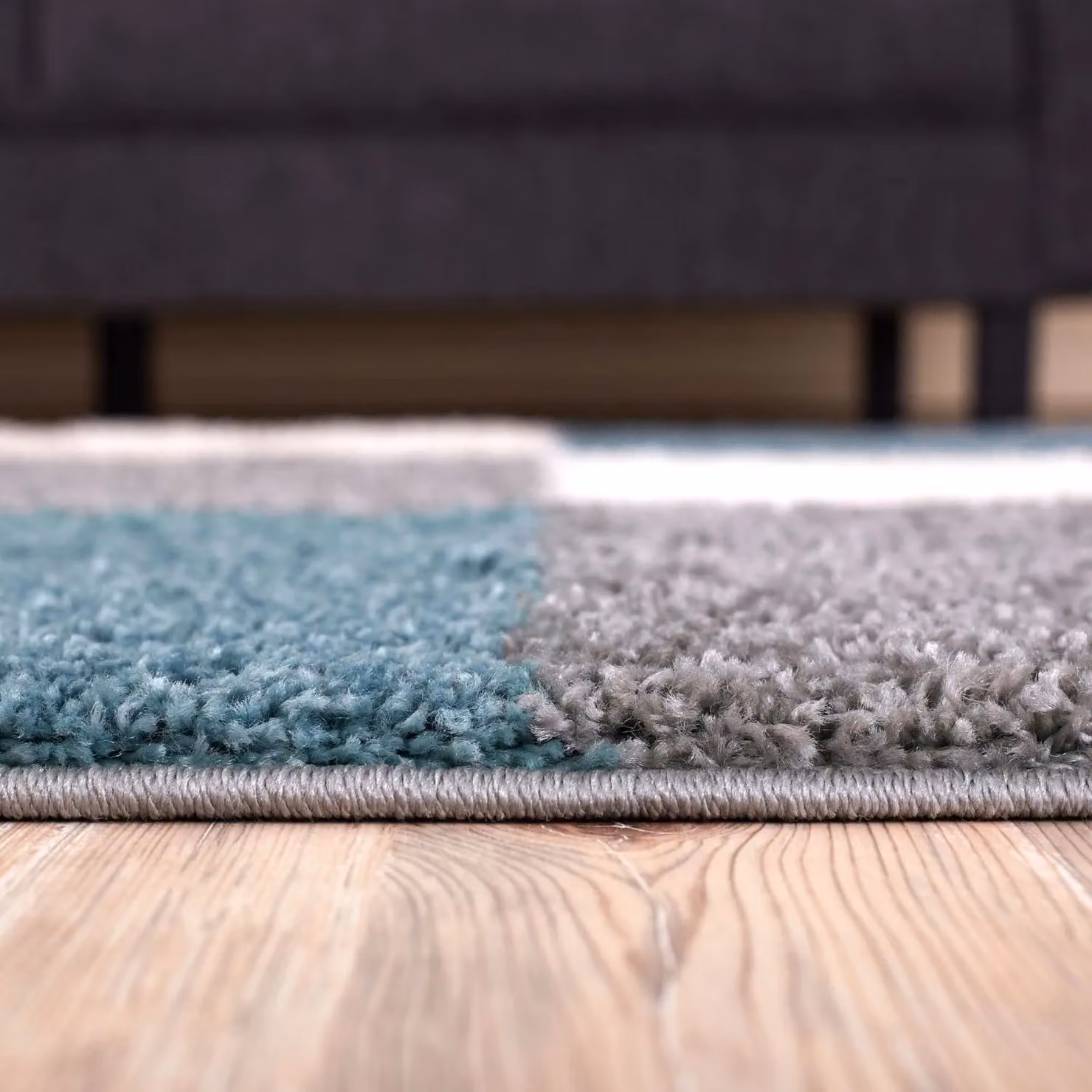 THE RUGS Soft Check High Pile Shaggy Rug in Duck Egg Blue, W: 140 cm, L: 200 cm – 4