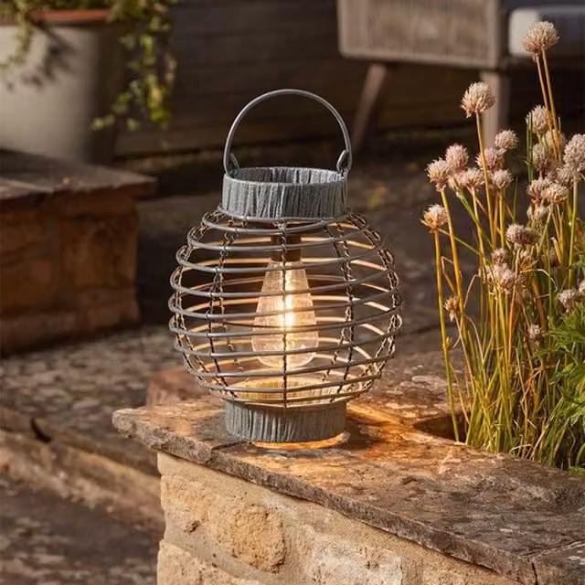 Garden Mile Solar Grey Rattan LED Garden Lantern with Dusk Sensor and Warm White Light