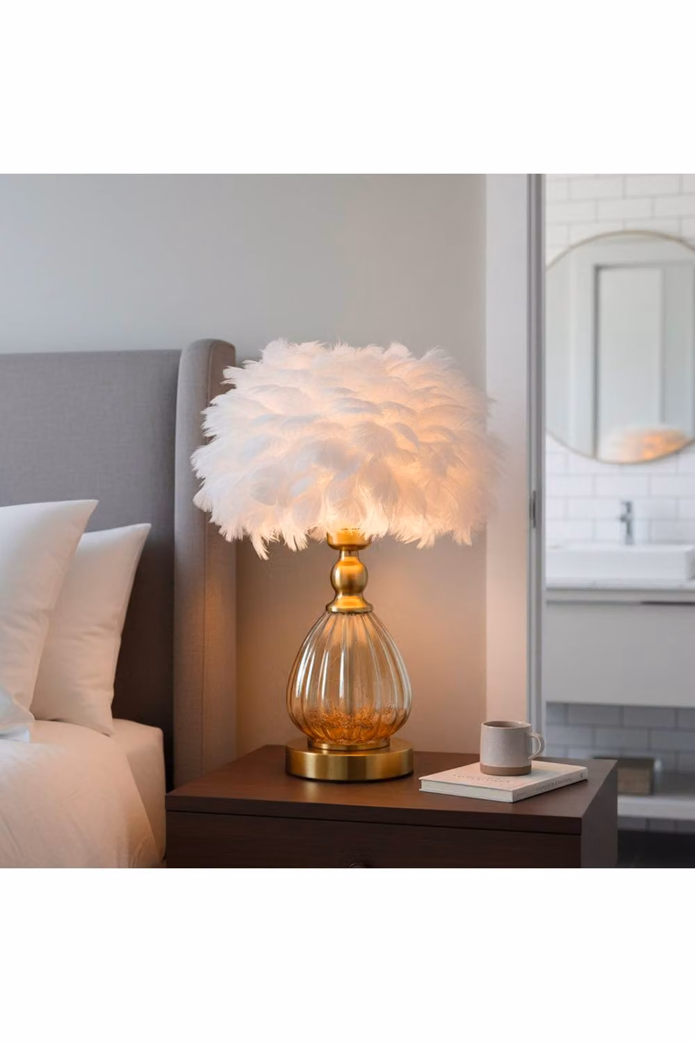 Living and Home Glass and Metal Table Lamp in Gold and White with 12W Bulb Included – 2