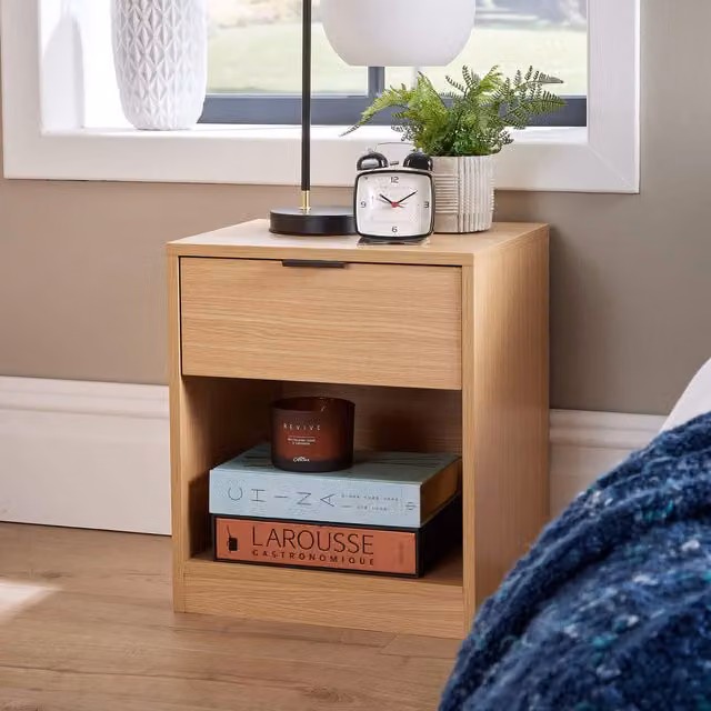 Home Source Phoenix 1 Drawer Bedside Table Storage Unit in Oak