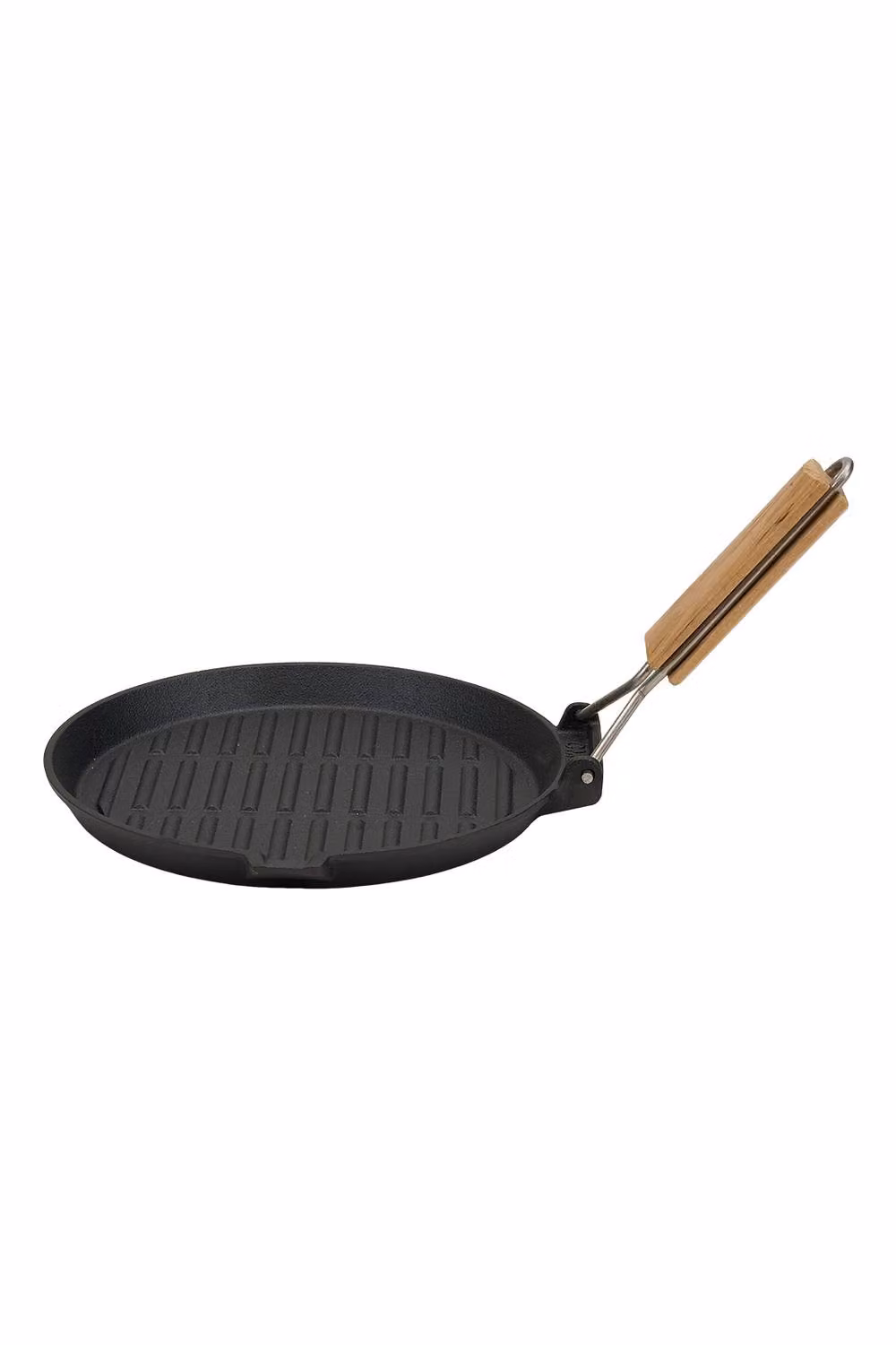 Garden Sanctuary Black Uncoated Cast Iron Grill Pan with Removable Wooden Handle and Pouring Spout – 2