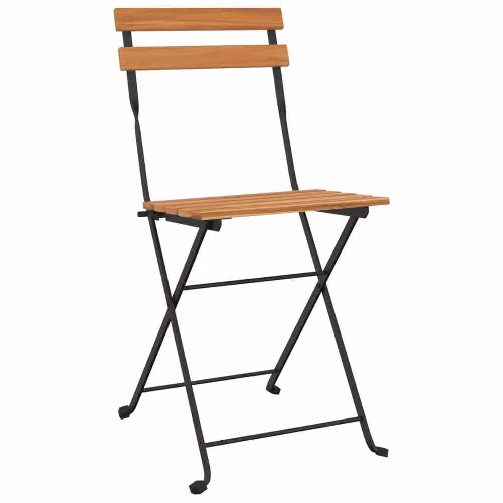 Berkfield Home Set of 8 Folding Bistro Chairs in Brown Solid Teak Wood and Steel – 2