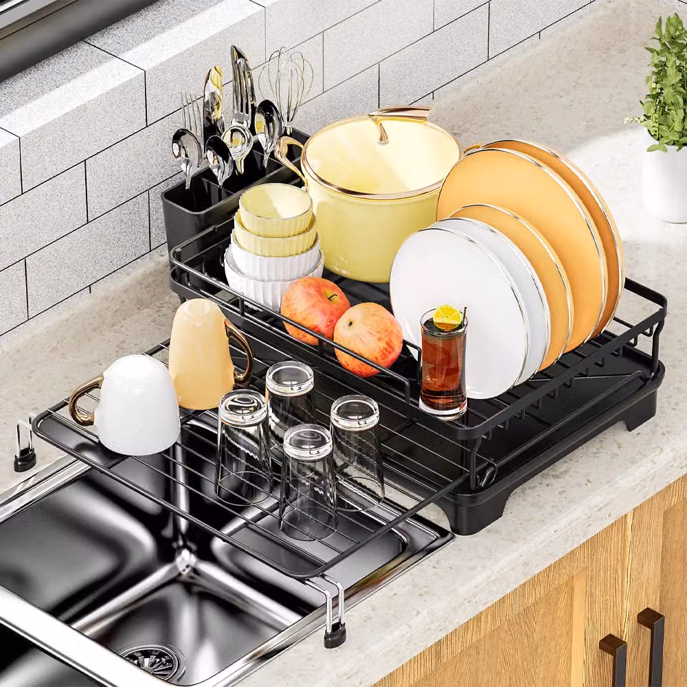Living and Home Expandable Metal Dish Drainer Rack with Cutlery Holder, Black – 2
