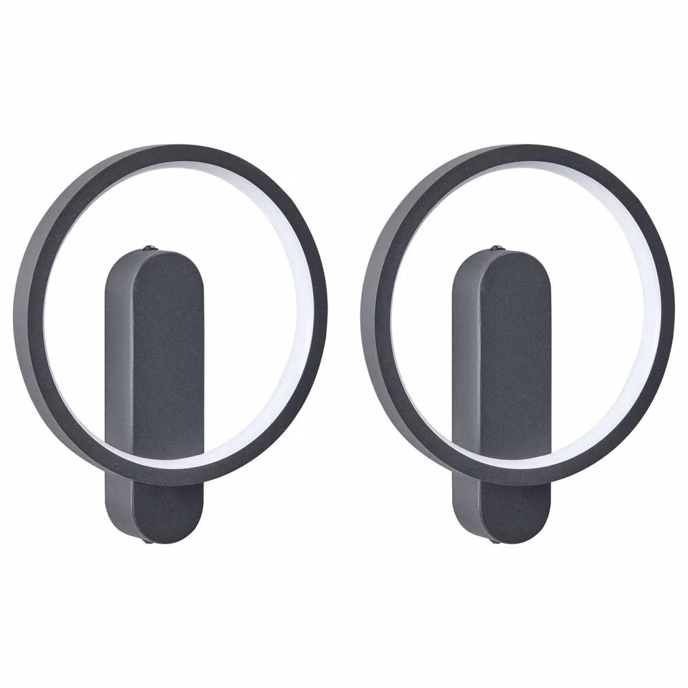 Wyld and Coco 2pc Black Round LED Wall Lamps with Metal and Silicone Diffuser – 2