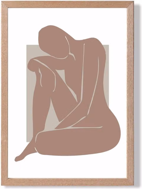 ARTZE Matisse Abstract Framed Print in Nude Brown and Beige with Oak Wood Frame