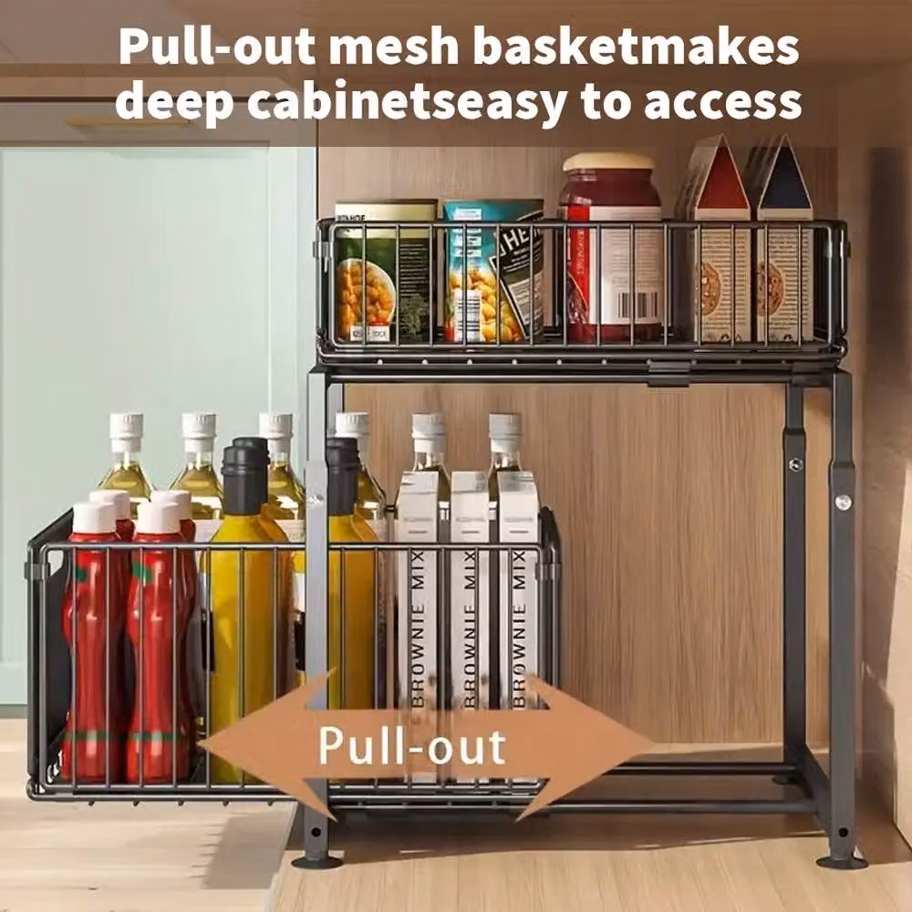 SPETLEK 2 Tier Pull Out Under Sink Kitchen Basket in Black – 4