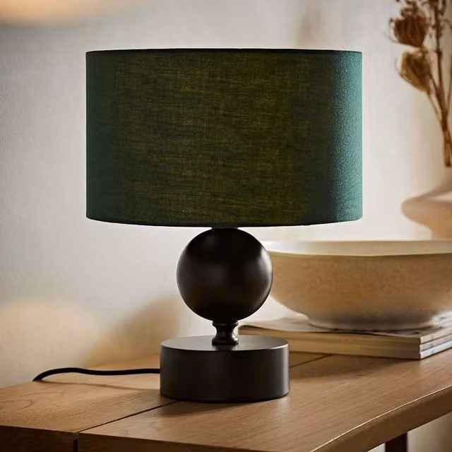 ValueLights Anthony Candlestick Table Lamp with Green Fabric Drum Shade