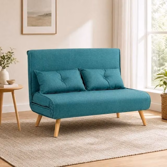 STILVORA Modern Click-Clack Sofa Bed in Petrol Green with Adjustable Headrest and Scatter Cushions, 120 x 200 cm