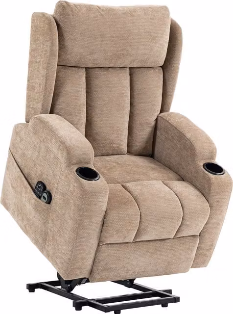 HOMCOM Power Lift Recliner Chair with Vibration Massage and Heat, Brown Chenille Riser Armchair for Seniors – 1