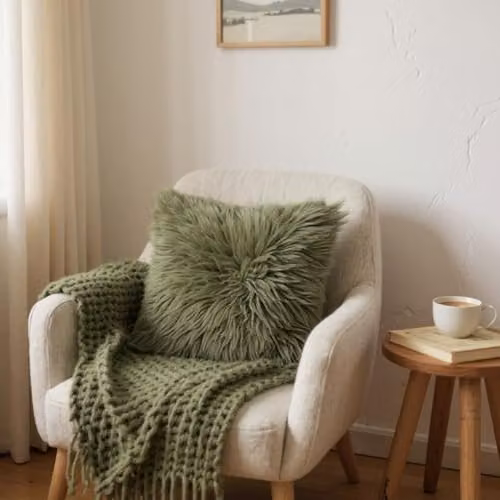 Infinity Leather Green Genuine Sheepskin Single Sided Wool Cushion, W/D/H: 40 x 40 x 40 cm – 5