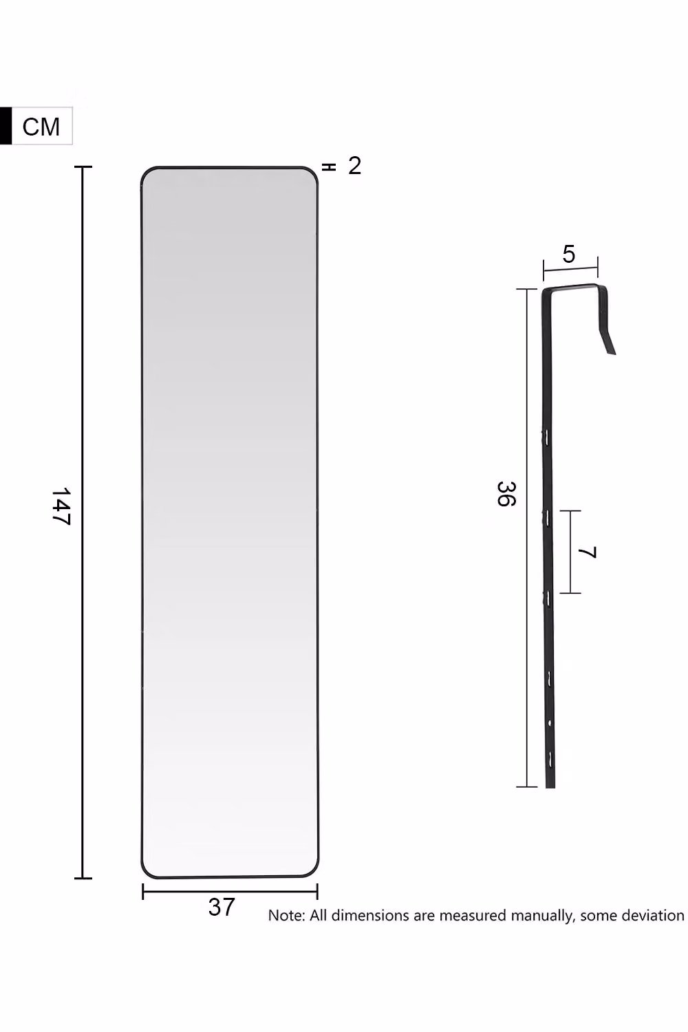 Living and Home Full Length Door Hanging Mirror with Rounded Corners, Black – 4