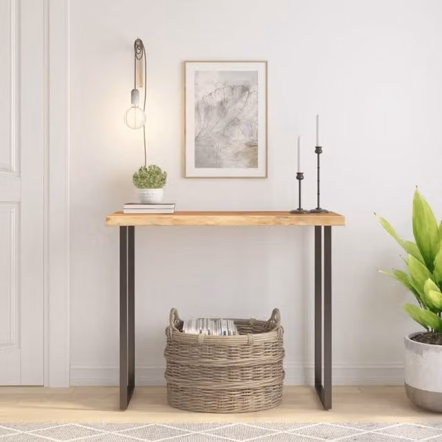 Berkfield Home Rectangular Solid Wood Acacia Live Edge Table Top, Brown, W: 80 cm, D: 40 cm, H: 3.8 cm – 1