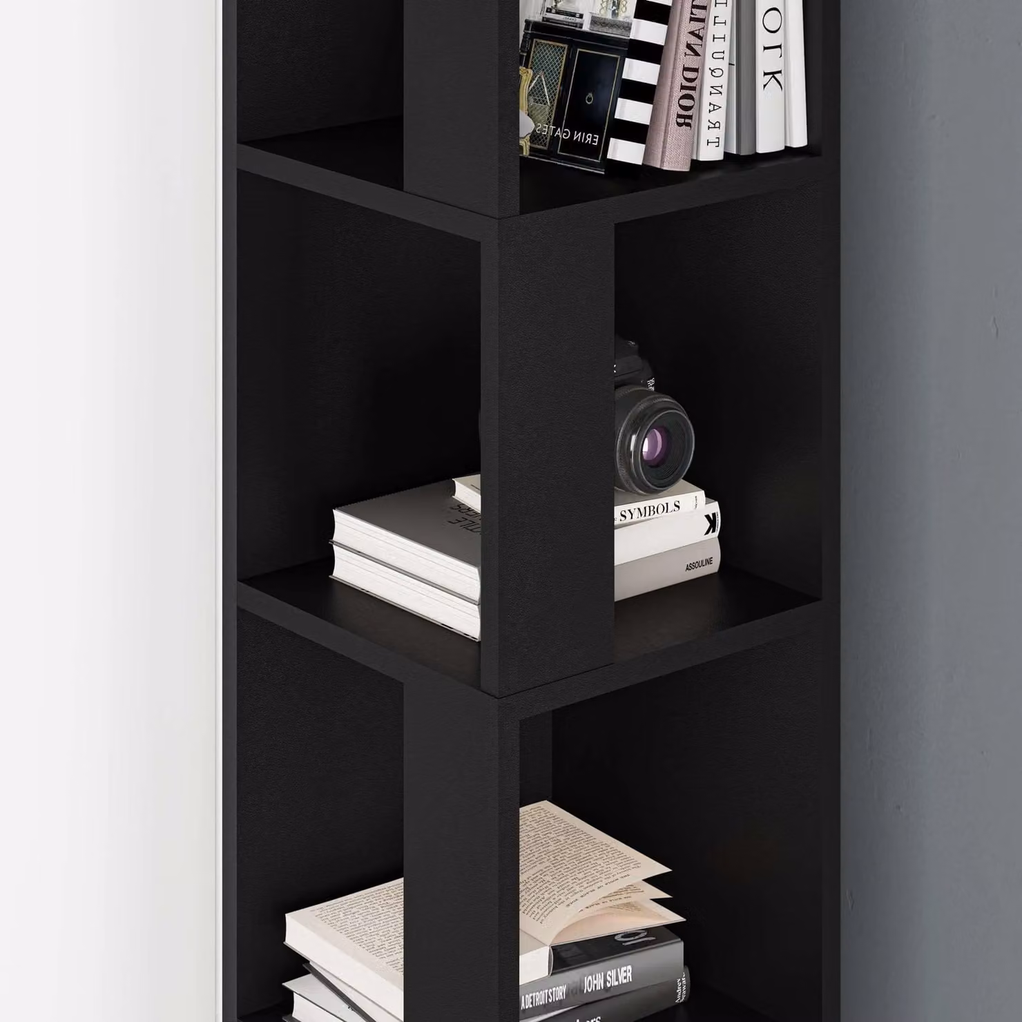 Decortie Piano Modern Corner Bookcase Display Unit in Black, Height: 158.9 cm – 4