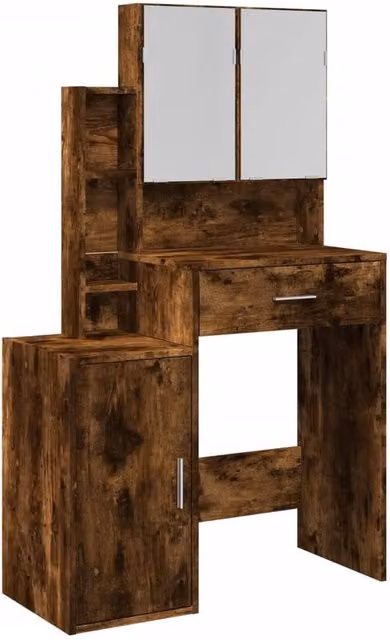 Berkfield Home Dressing Table with Cabinet in Smoked Oak Brown, W: 80 cm, D: 35 cm, H: 132 cm – 1