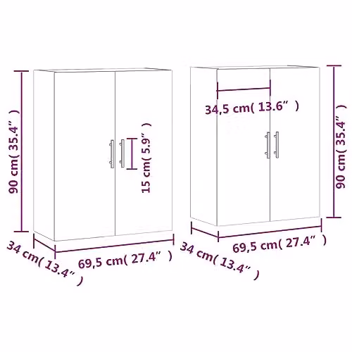 vidaXL Wall Mounted Cabinet Duo Pack in Black with Hinged Doors and Internal Shelves – 3