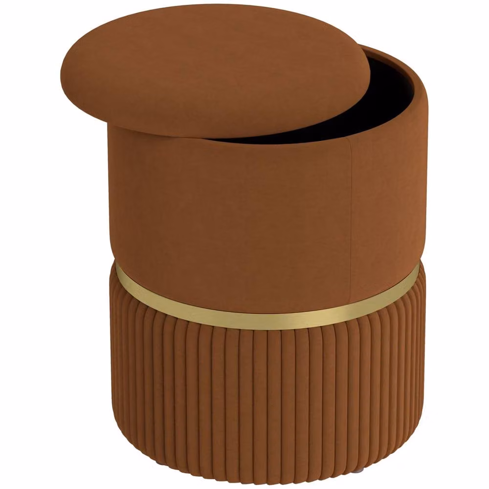 Wyld Haus Rapa Storage Ottoman in Brown Velvet with Gold Detail – 2
