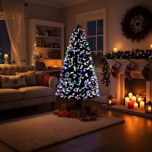 Shatchi Green Fibre Optic Christmas Tree with Multicolour Changing LED Lights, H: 180 cm, W: 90 cm, D: 90 cm – 2