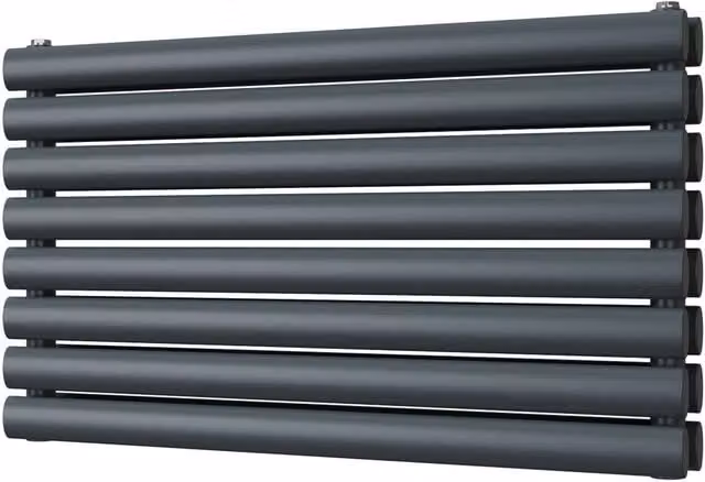 UK Radiators Omeara Axis Anthracite Elliptical Tube Horizontal Designer Double Panel Radiator W: 80 cm, H: 46.4 cm