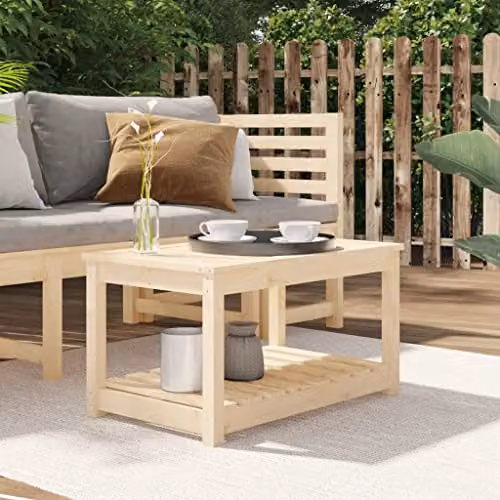 vidaXL Modern Rectangular Garden Table in Natural Pine Wood, W/D/H: 82.5 x 50.5 x 45 cm