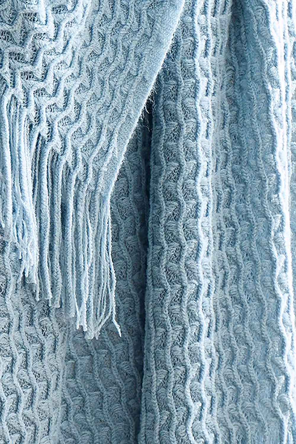 Appletree Textured Knit Blue Knitted Throw with Fringes, W/D/H: 130 x 180 cm – 3
