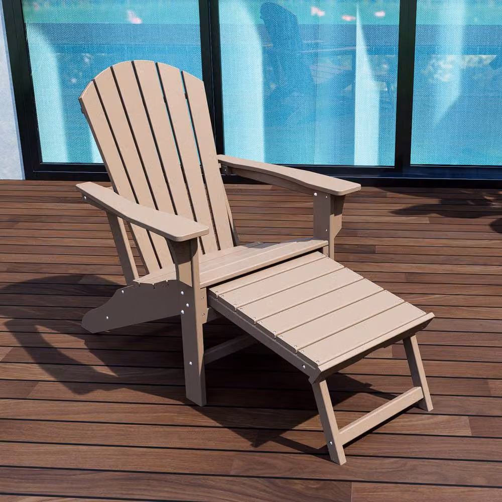 Mona Vale Furniture All-Weather Outdoor Foldable Adirondack Lounge Chair with Footrest in Beige – 2