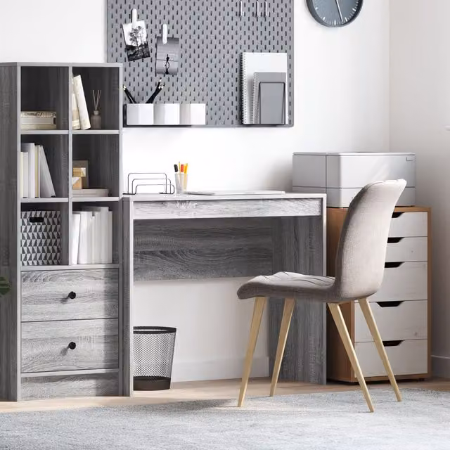 Berkfield Home Writing Desk in Grey Sonoma, W/D/H: 90 x 40 x 76 cm