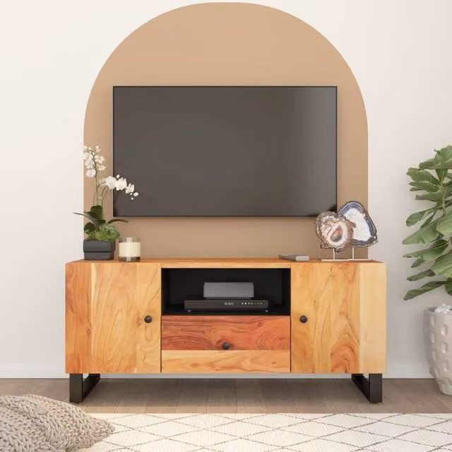 Berkfield Home TV Cabinet in Brown Solid Acacia and Engineered Wood, W: 105 cm, D: 33.5 cm, H: 46 cm – 1